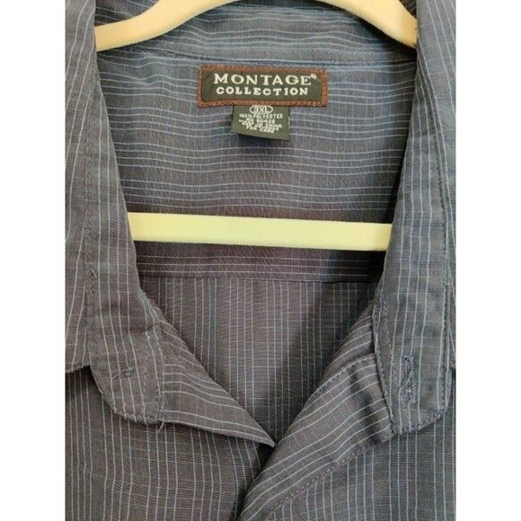 Montage Collection Button Up Shirt Mens 3XL  XXXL Blue Strip Pocket‎ - Picture 3 of 10